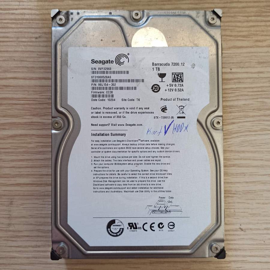 Arızalı Harddisk Seagate ST31000528AS 9SL154-302 100535537 RevA